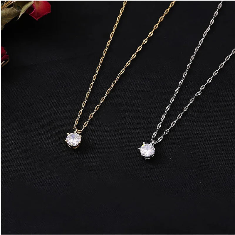 925 Sterling Silver Plated Zircon Necklace – Elegant Sparkling Clavicle Chain