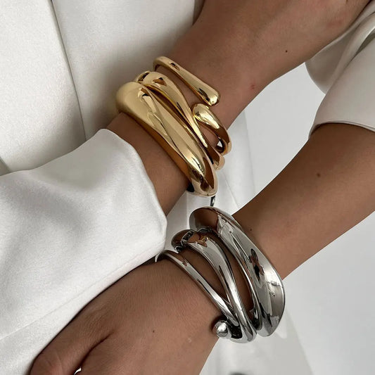 Vintage Wide Cuff Bangles Hip Hop Punk Gold Silver