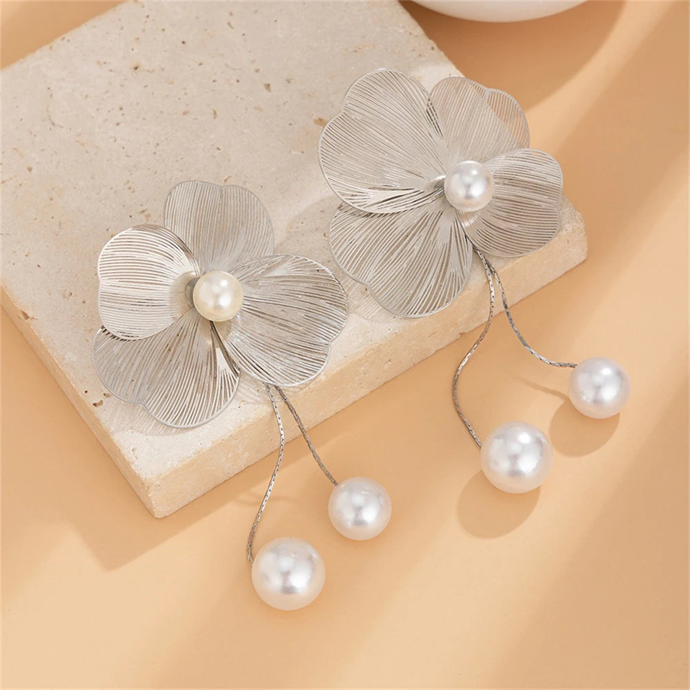 Fashion Large Flower Earring with Pearl