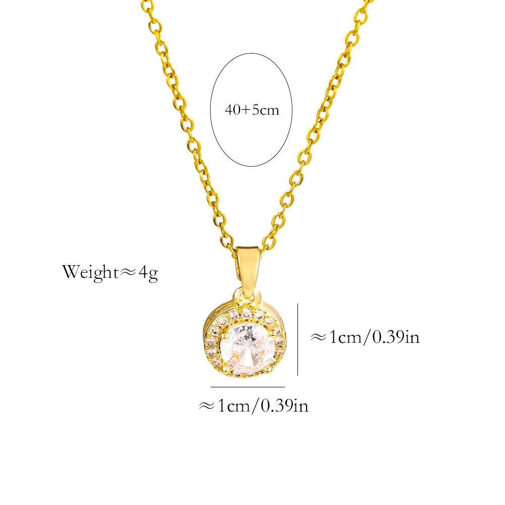 Gold Halo Pendant Necklace – Crystal Solitaire