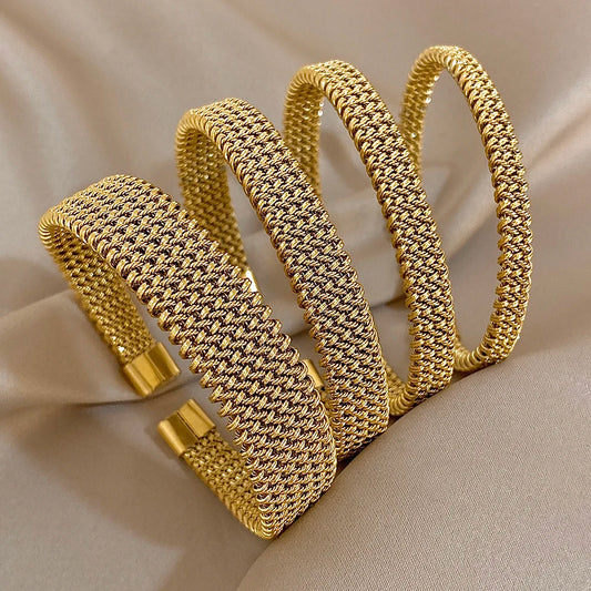 Vintage Golden Stainless Steel Weave Bracelet