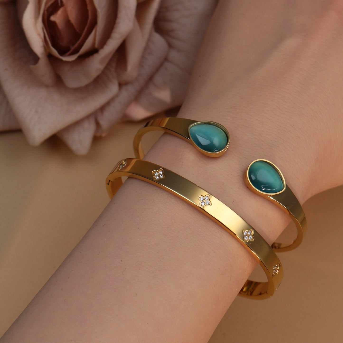 Fashion New Opal, Crystal 2-in-1 Stainless Steel Bracelet