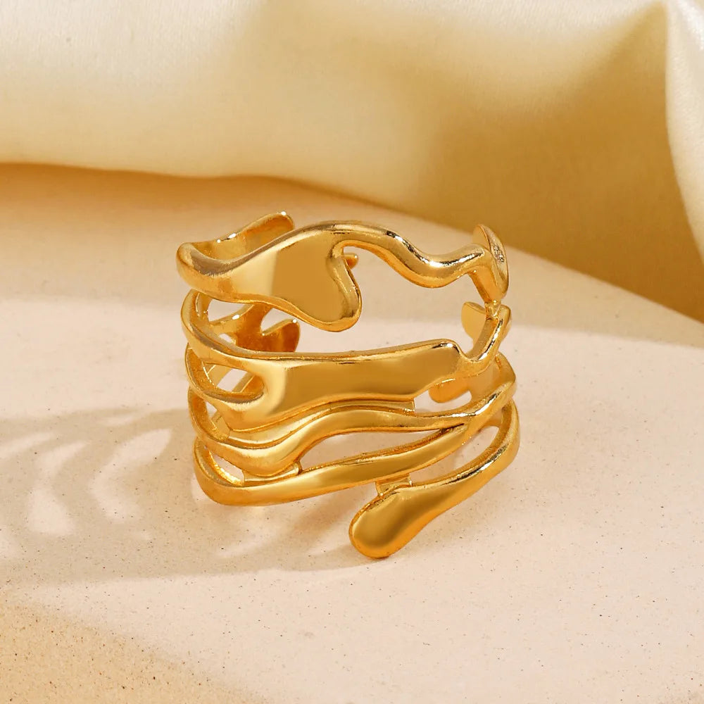 Stainless Steel   Ring for Women Metal Texture Waterproof Daily Simple Stylish Golden Rings