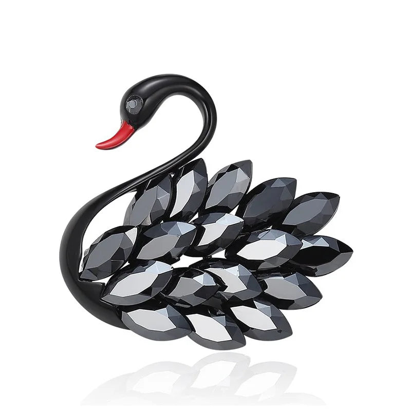 Classic Crystal Swan Gradient Colored Feather Brooches For Women