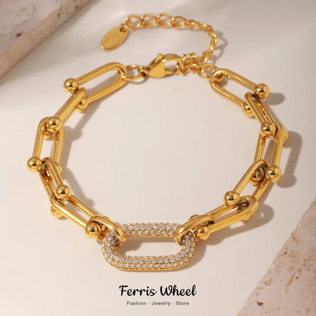 Gold-Plated Clasp Chai Necklace Set – Zircon Pendant Luxury Waterproof