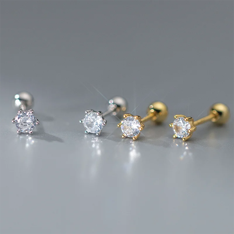 Sterling Silver Trendy Cute Round Zircon Screw Beads