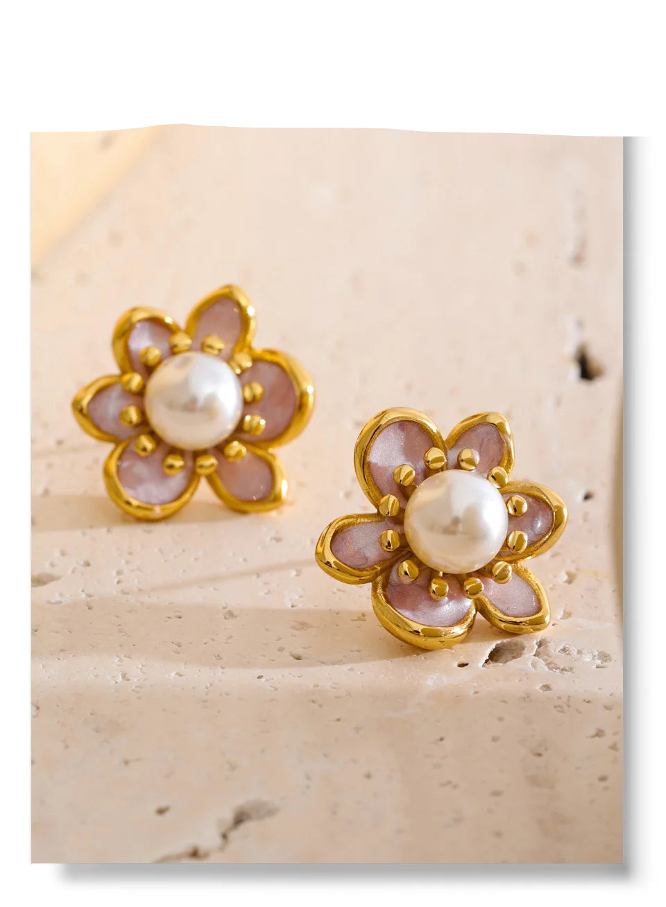 Zirconia & Pearl Flower Earring – Stud   Enamel Gold Jewelry for Women (All Occasions)