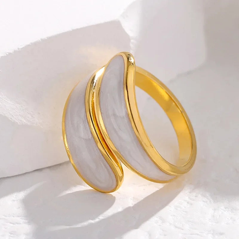 VALMS Bypass Wrap Ring – Black - White Enamel