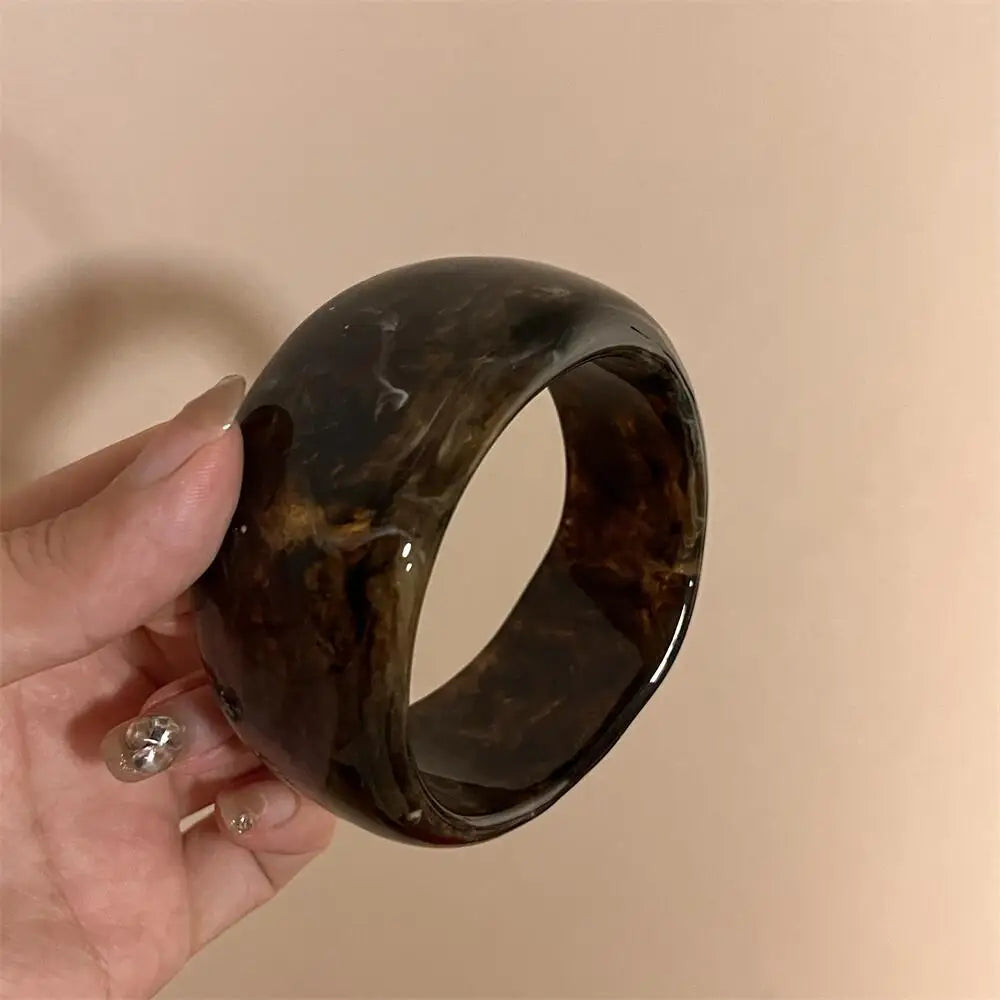 Vintage Wide Geometric Resin Beige Brown Coffee bracelet