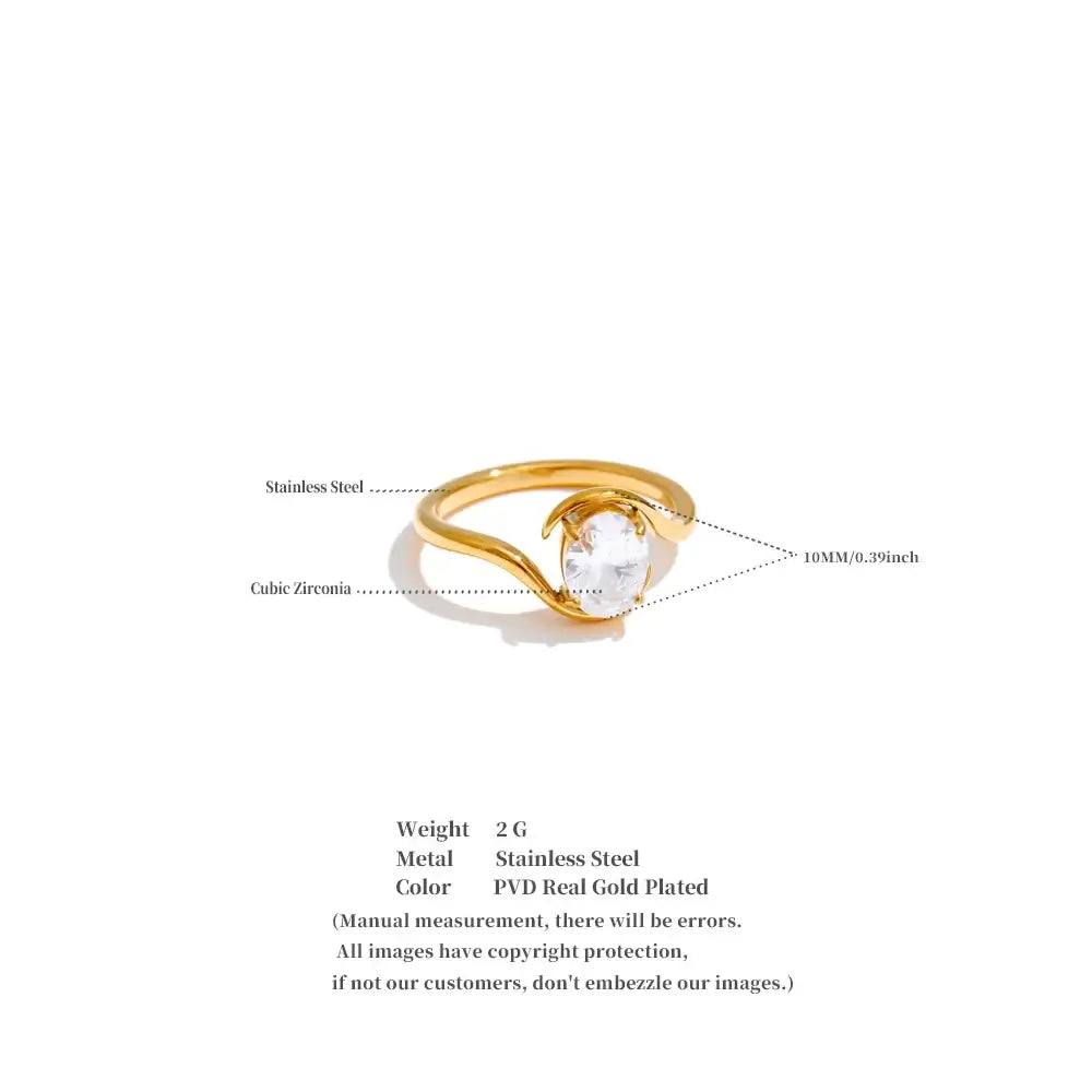 8K Gold PVD Plated Classic Ring – Shiny Cubic Zirconia Elegance