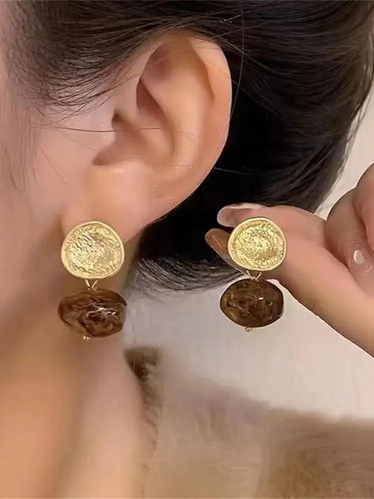 French Retro Brown Acrylic Ball Drop Earring For Women Party Versatile Earrings