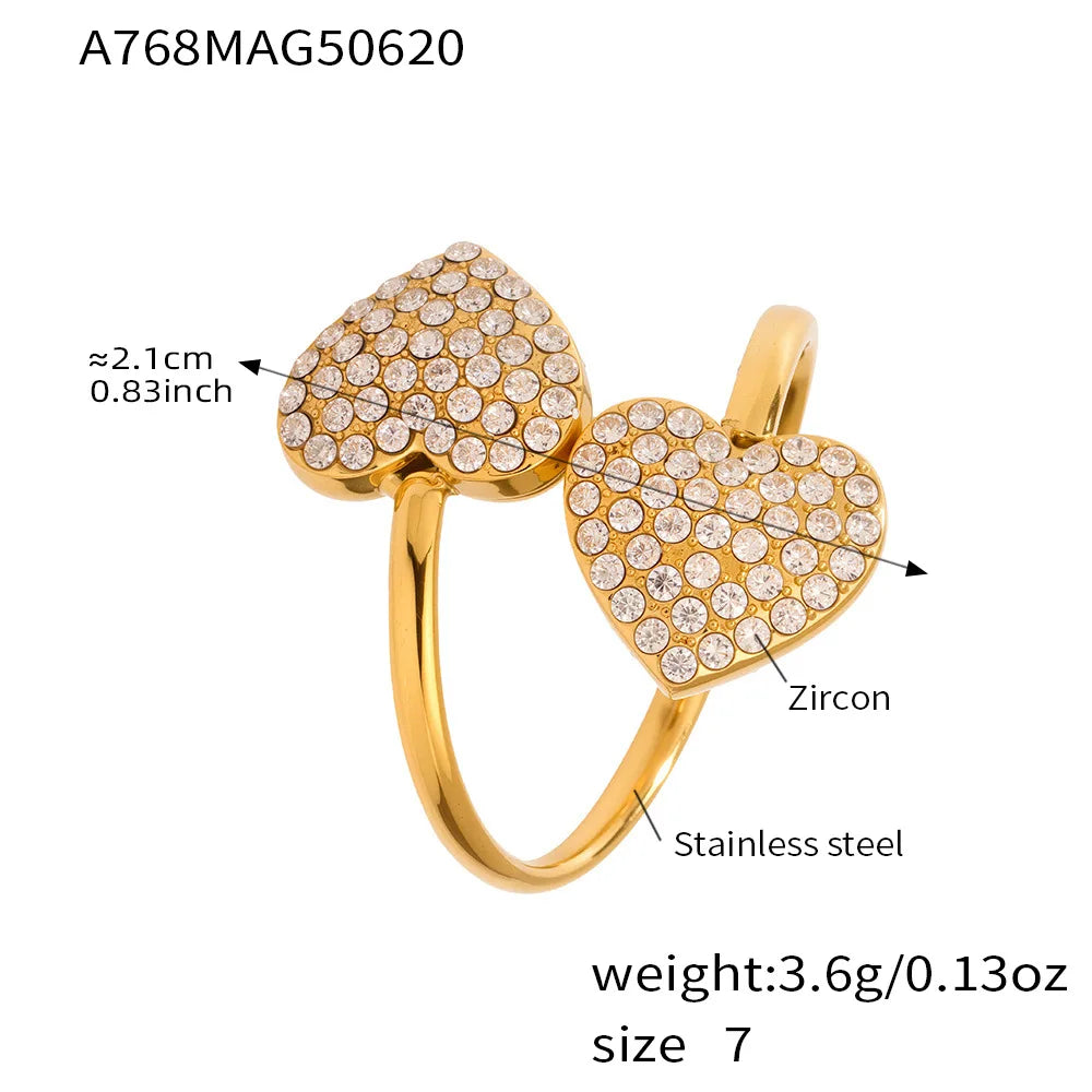 Wheel Trendy Zircon Stainless Steel  Elegant Rings For Women Gold Plated