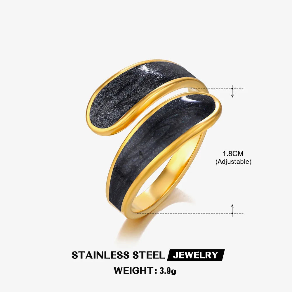 VALMS Bypass Wrap Ring – Black - White Enamel