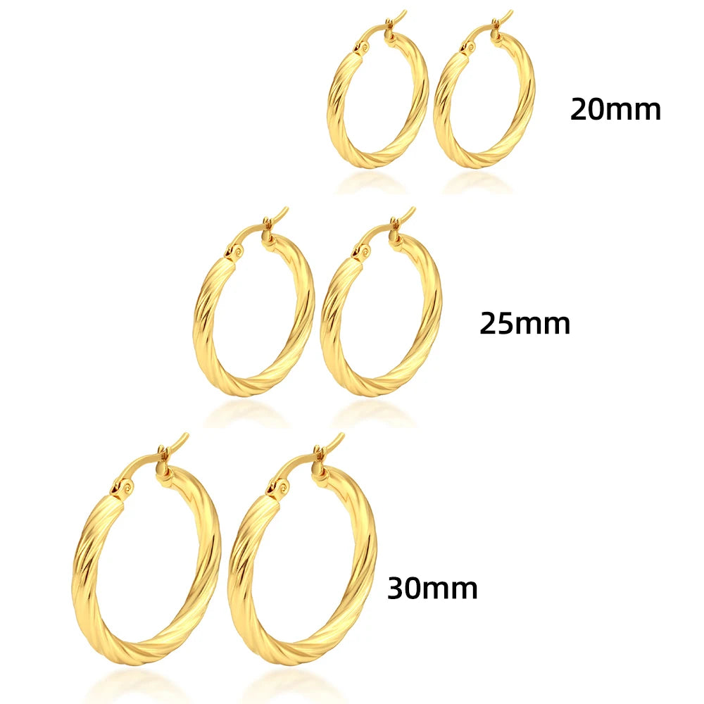 Vintage Twisted Hoop Earrings  Gold Plated Stainless Steel