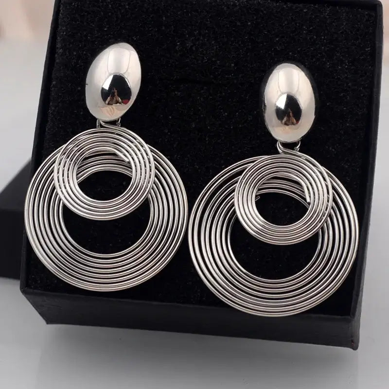 Trendy Big Round Statement Earrings-Drop – Golden & Silver Geometric Elegance