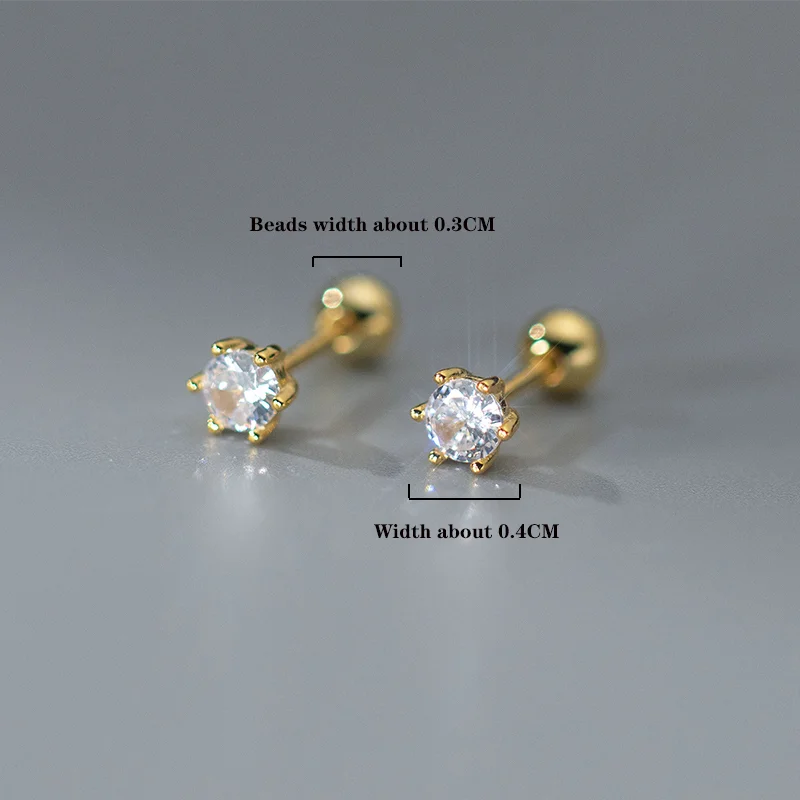 Sterling Silver Trendy Cute Round Zircon Screw Beads