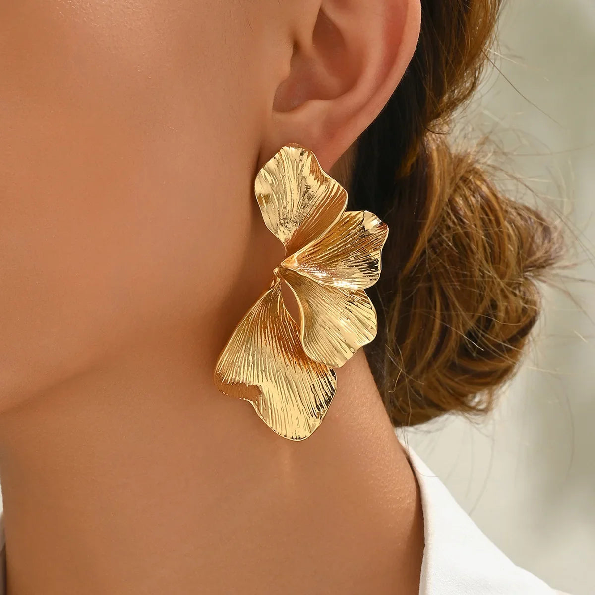 Exaggerated Big Petal Flower Liquid Multilayer Textured  earrings-drop for Women