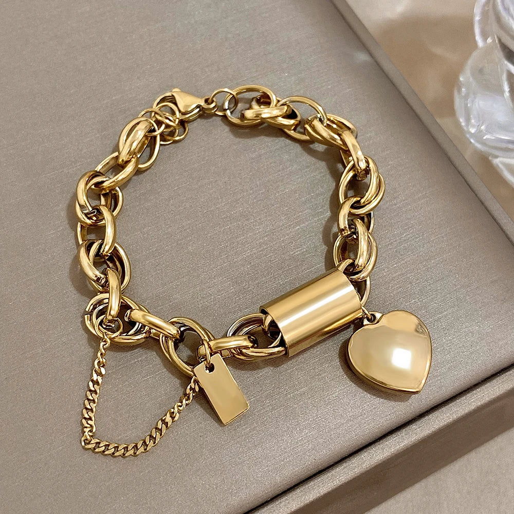 Jewelry Gold Color Thick Chain Stainless Steel Bracelets