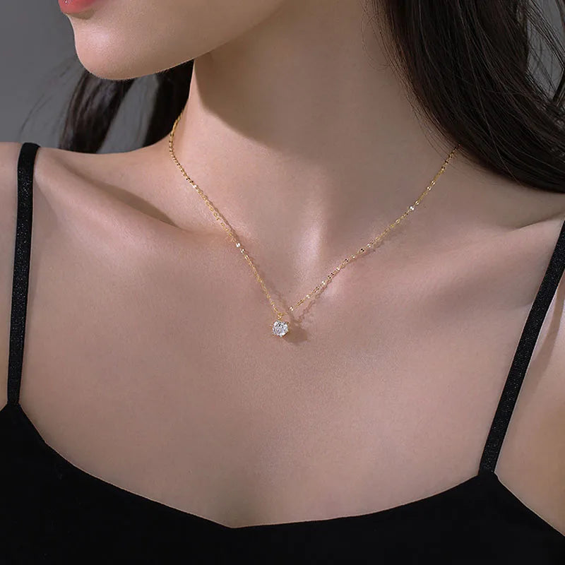925 Sterling Silver Plated Zircon Necklace – Elegant Sparkling Clavicle Chain