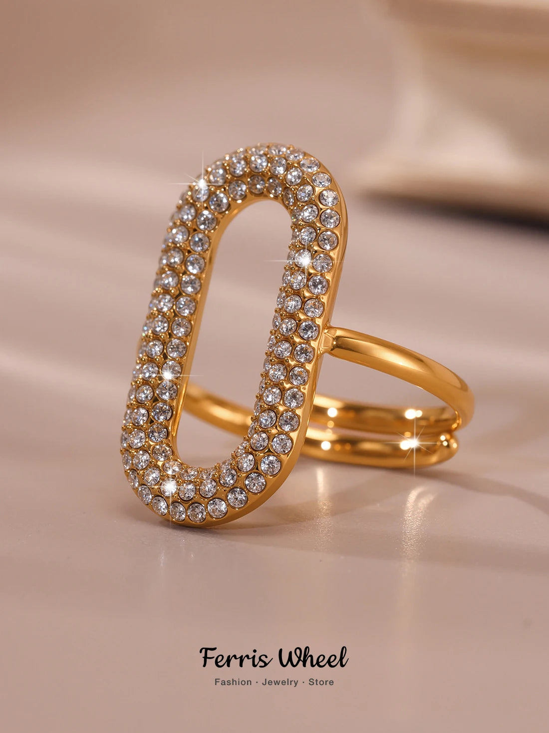 Wheel Trendy Zircon Stainless Steel  Elegant Rings For Women Gold Plated