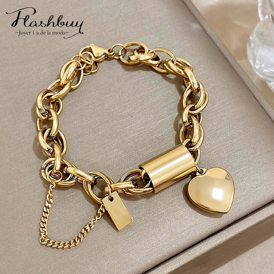 Jewelry Gold Color Thick Chain Stainless Steel Bracelets