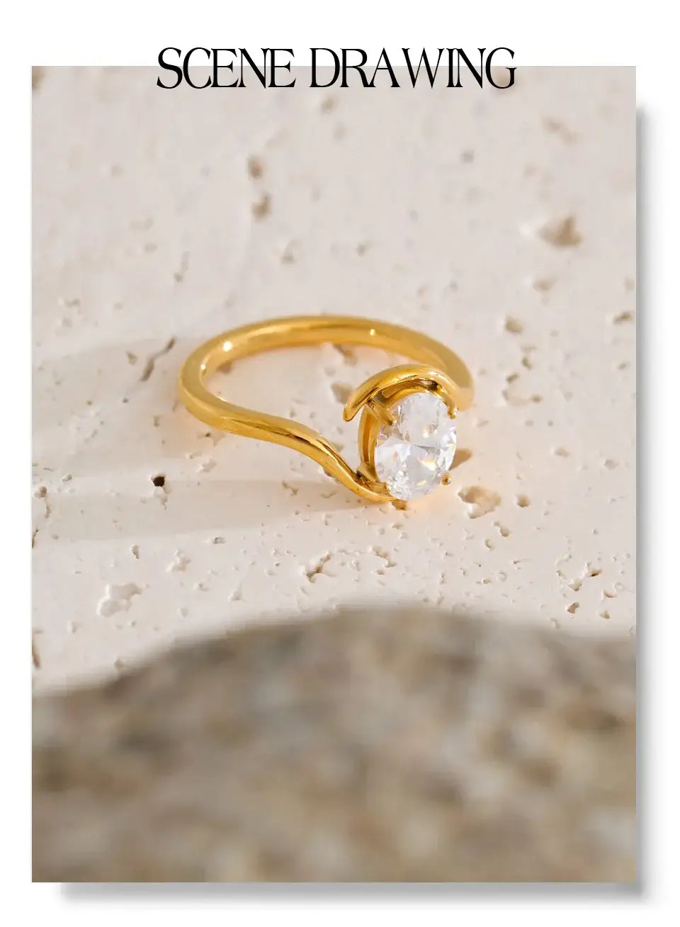 8K Gold PVD Plated Classic Ring – Shiny Cubic Zirconia Elegance