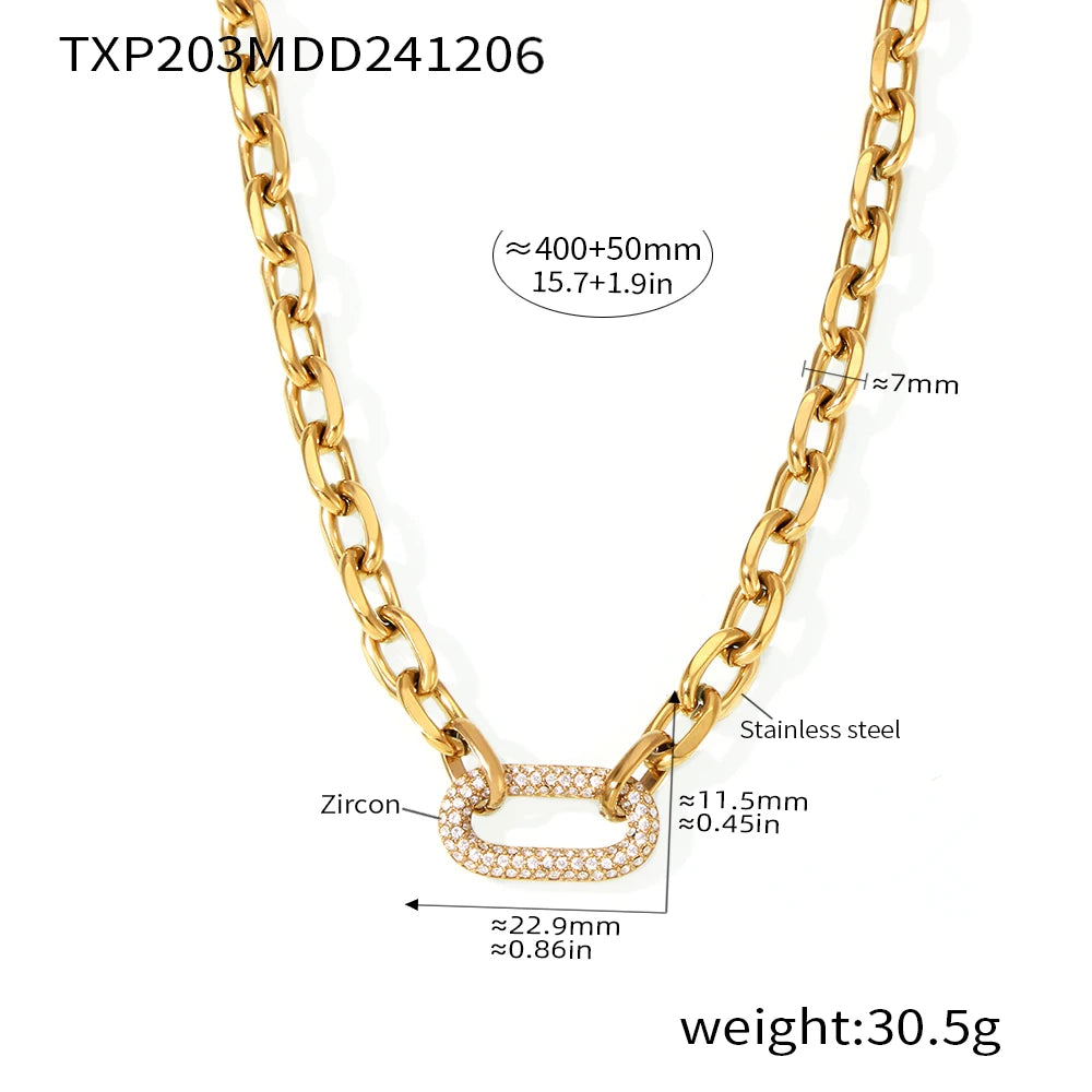 Gold-Plated Clasp Chai Necklace Set – Zircon Pendant Luxury Waterproof