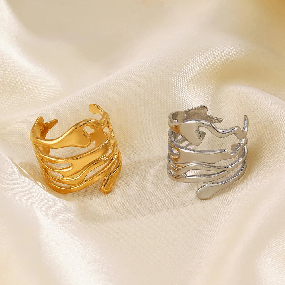 Stainless Steel   Ring for Women Metal Texture Waterproof Daily Simple Stylish Golden Rings