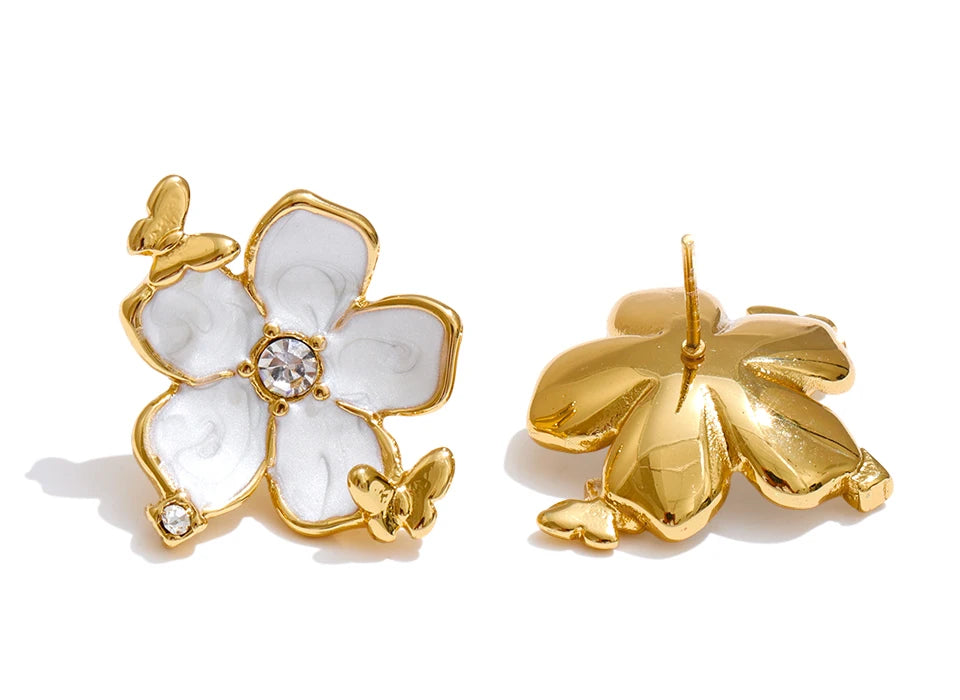 Zirconia & Pearl Flower Earring – Stud   Enamel Gold Jewelry for Women (All Occasions)