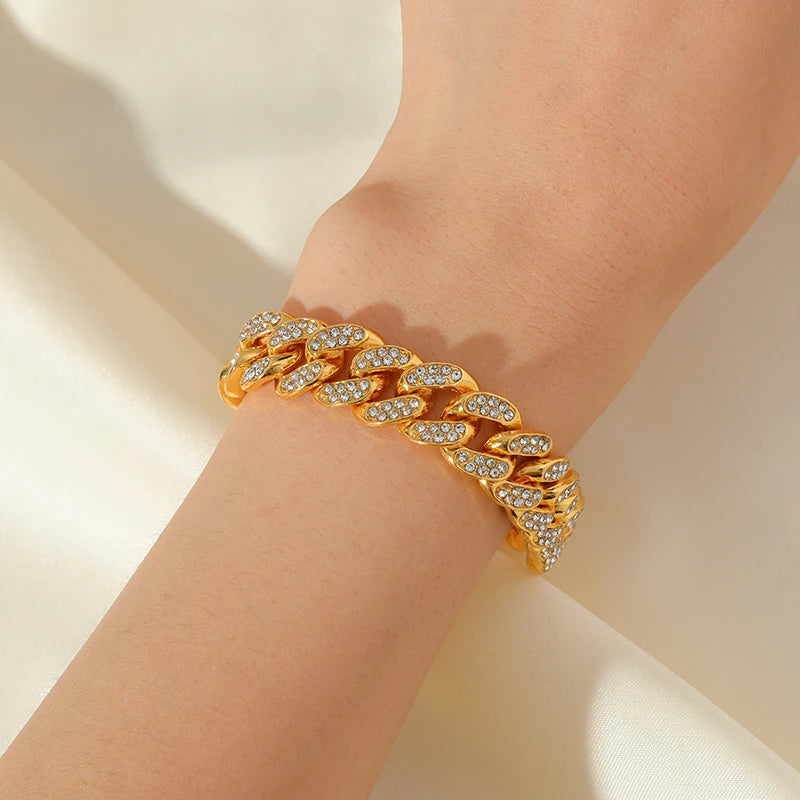 Stainless Steel Gold Color Cuban Chain Bracelet unisex