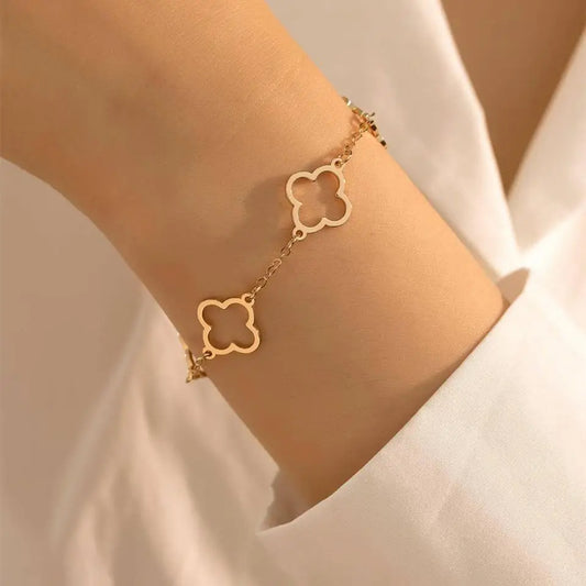2PCS French Lucky Clover Bracelet for Women – Stainless Steel Jewelry Gift