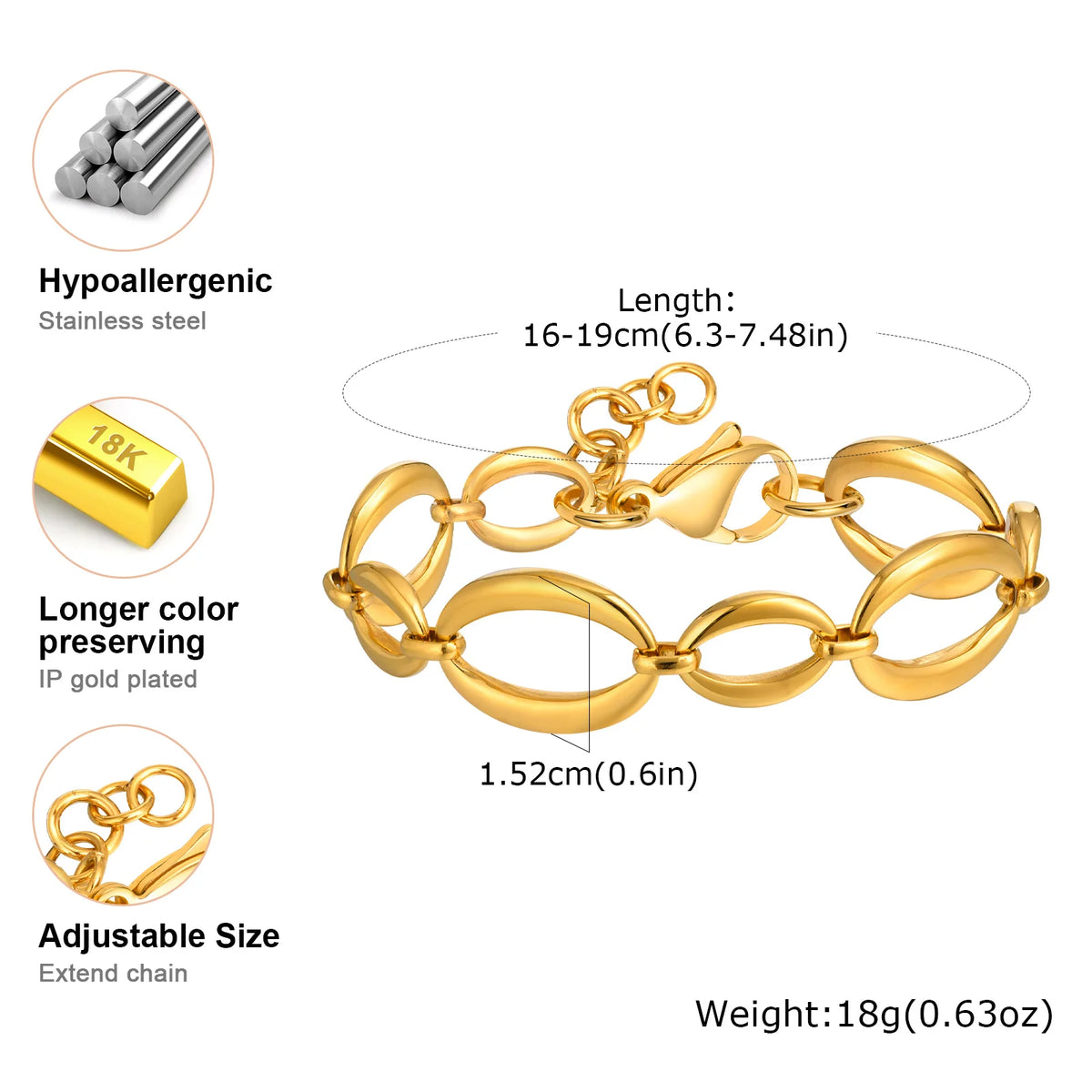 Minimalist Stackable Chain Bracelet – 18K Gold Plated
