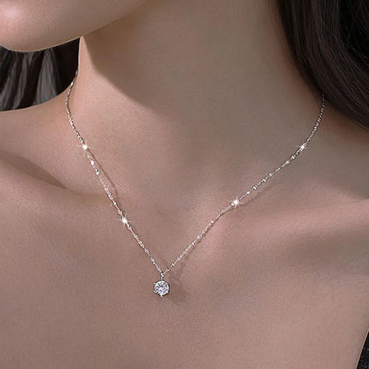 925 Sterling Silver Plated Zircon Necklace – Elegant Sparkling Clavicle Chain