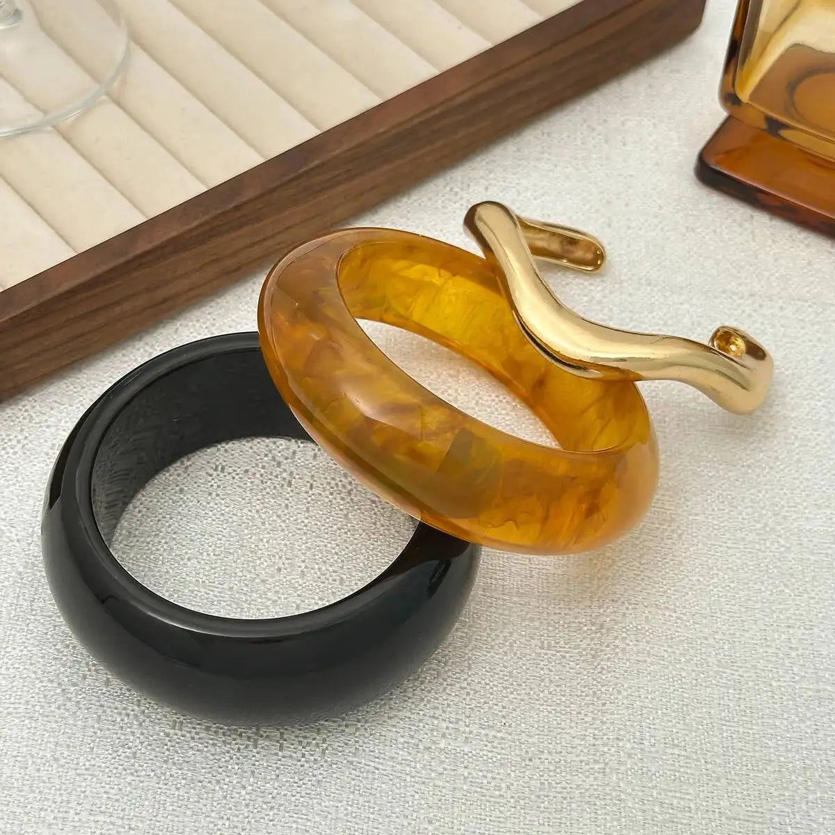 Vintage Irregular Stackable Resin Acrylic Chunky Bangles