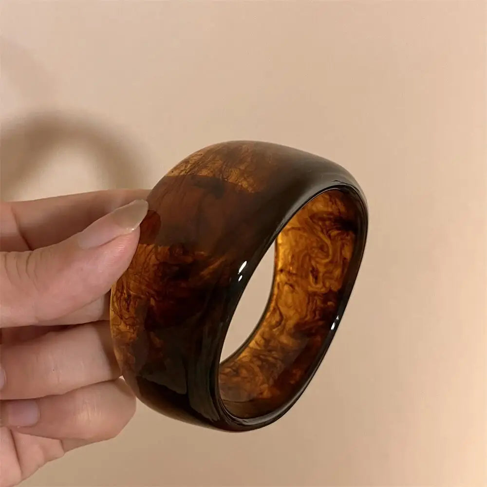 Vintage Wide Geometric Resin Beige Brown Coffee bracelet