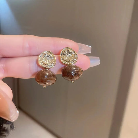 French Retro Brown Acrylic Ball Drop Earring For Women Party Versatile Earrings