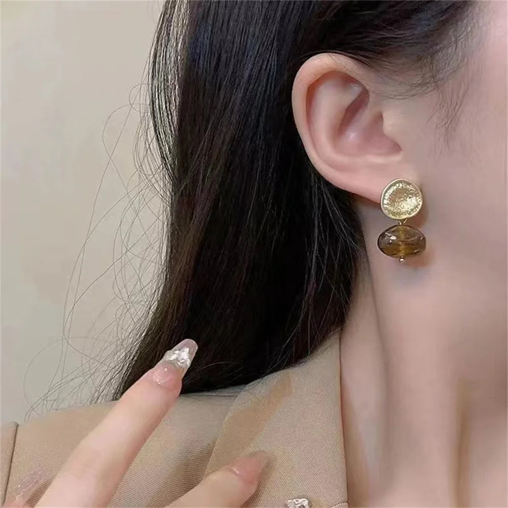 French Retro Brown Acrylic Ball Drop Earring For Women Party Versatile Earrings