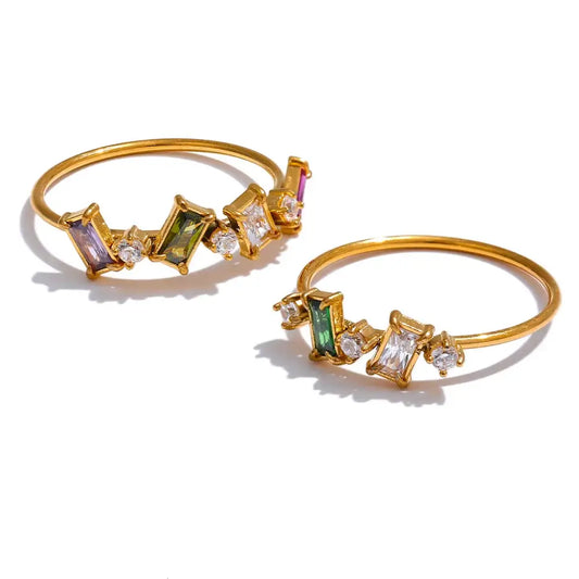 Chic Bling Colorful CZ Thin Ring – Waterproof Stainless Steel Fashion Jewelry