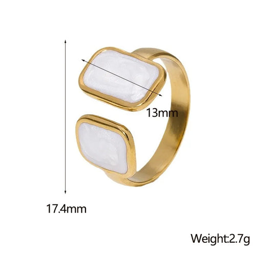 Trendy Gold Color Stainless Steel Black White Enamel Geometry Couple Rings
