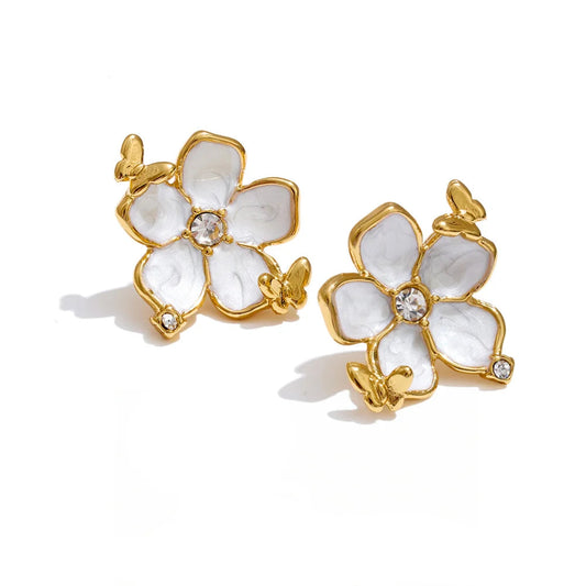 Zirconia & Pearl Flower Earring – Stud   Enamel Gold Jewelry for Women (All Occasions)
