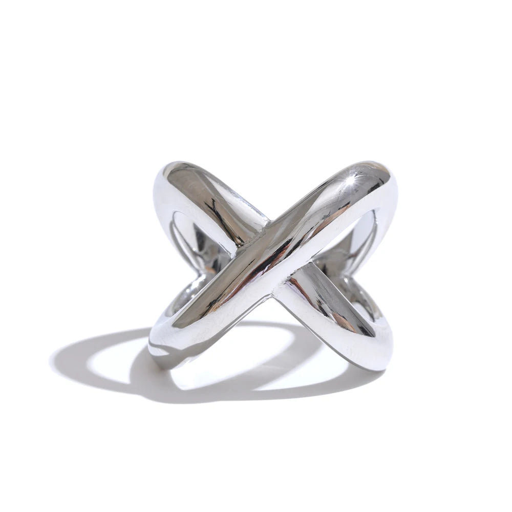 Stainless Steel X-Shape Geometric ring – Waterproof PVD Plated Luxury Design