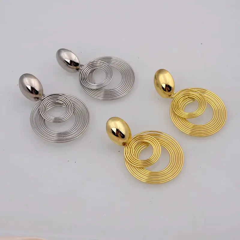 Trendy Big Round Statement Earrings-Drop – Golden & Silver Geometric Elegance
