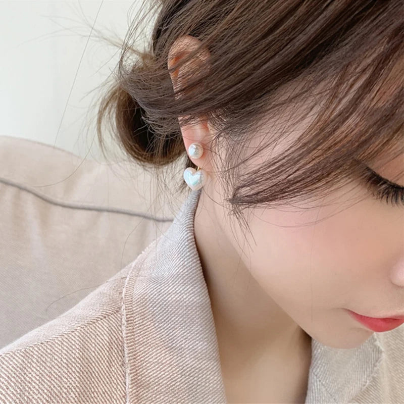 New Fashion  Heart Pearl Fine Earrings  Sweet Elegant  Women Drop Earring Fashion Jewelry