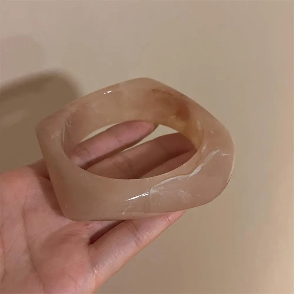 Vintage Wide Geometric Resin Beige Brown Coffee bracelet