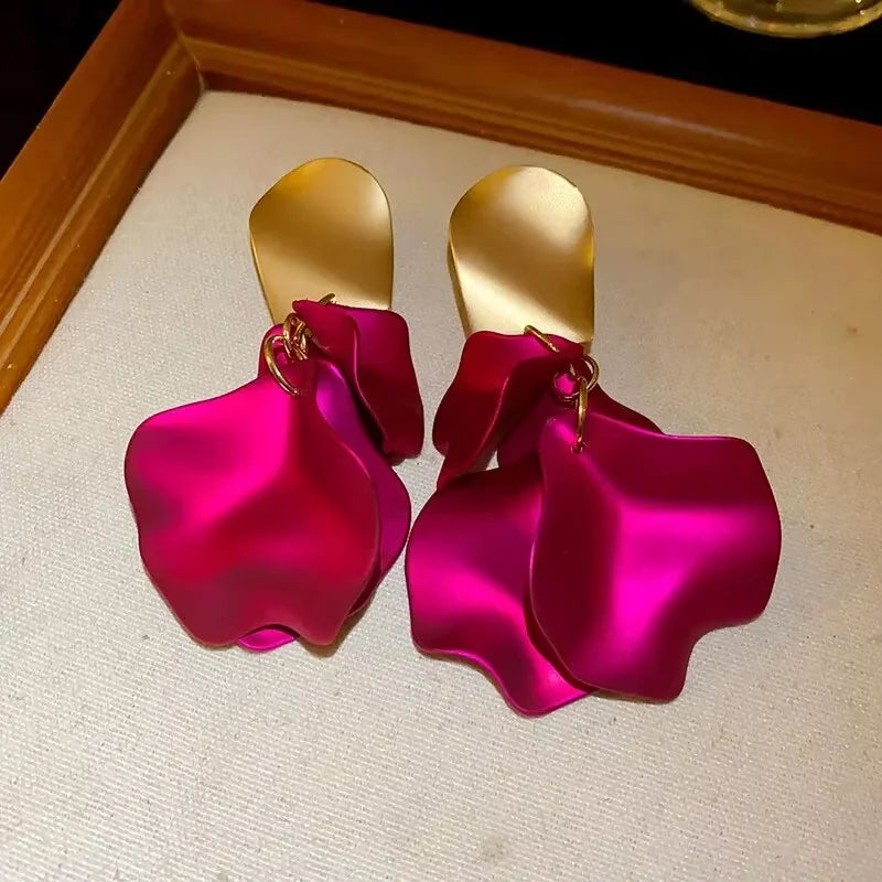 Flower Earrings Delicate Petal Tassel Stud Earring