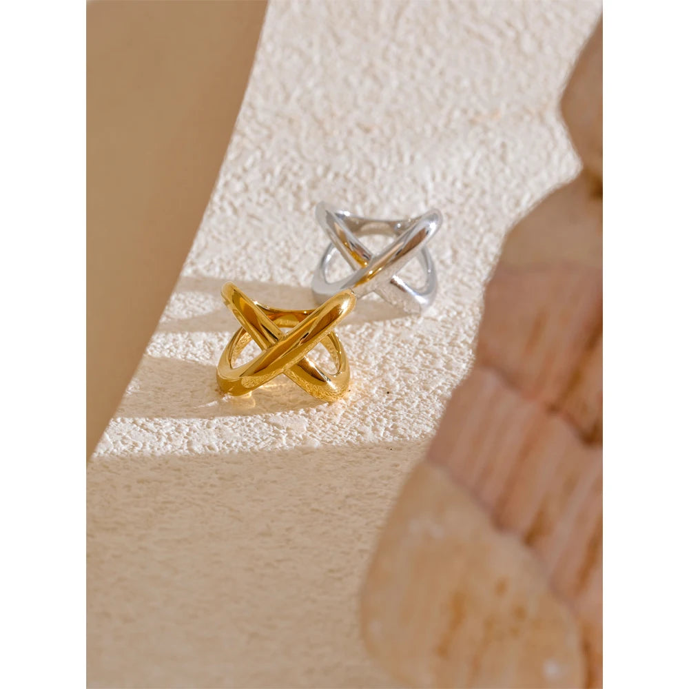 Stainless Steel X-Shape Geometric ring – Waterproof PVD Plated Luxury Design