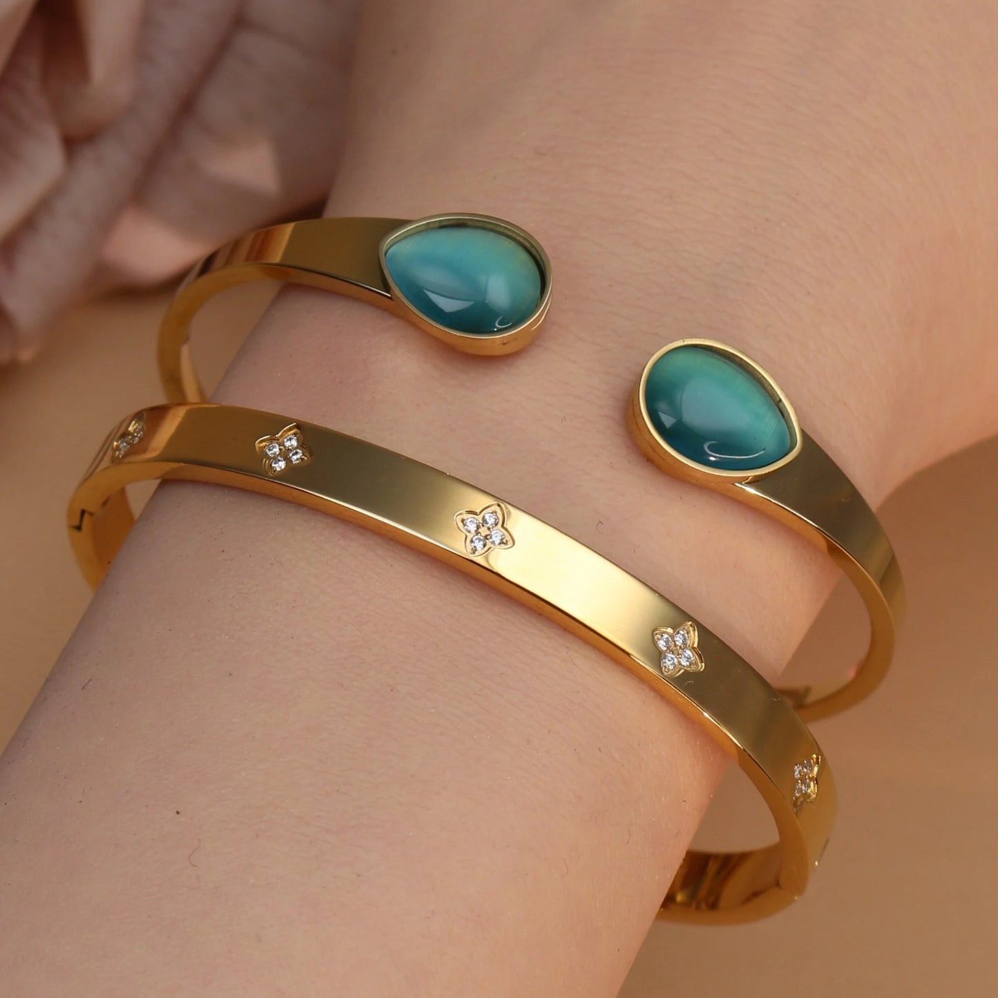 Fashion New Opal, Crystal 2-in-1 Stainless Steel Bracelet