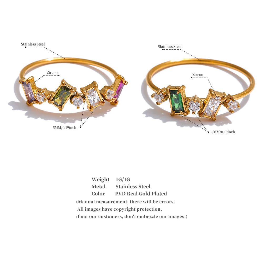 Chic Bling Colorful CZ Thin Ring – Waterproof Stainless Steel Fashion Jewelry