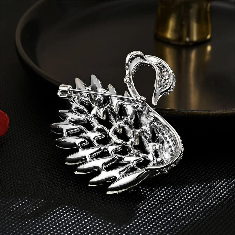 Classic Crystal Swan Gradient Colored Feather Brooches For Women