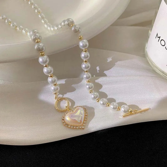 Fashion Heart Shaped Imitation Pearl Necklace Pendant